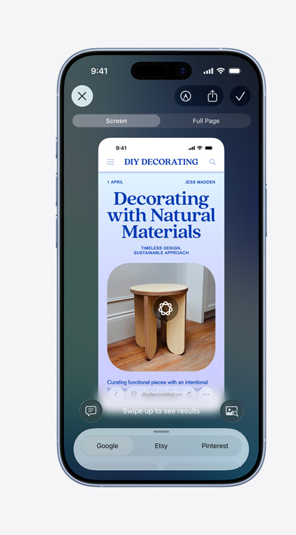iPhone screen showing visual intelligence being used for interior decorating