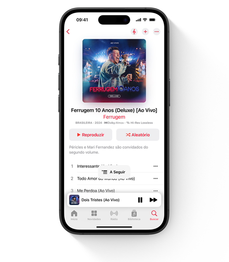 iPhone mostrando a interface do Apple Music com uma imagem de Ferrugem.