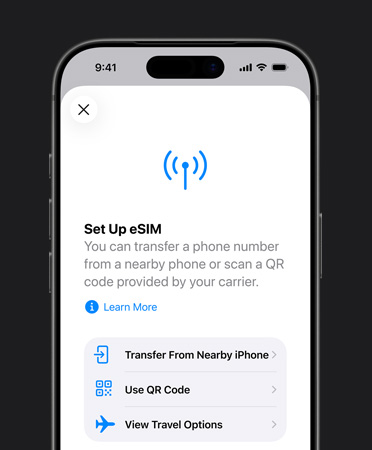 iPhone 17 Pro, front exterior, using the Set Up Cellular feature to easily transfer a phone number with eSIM
