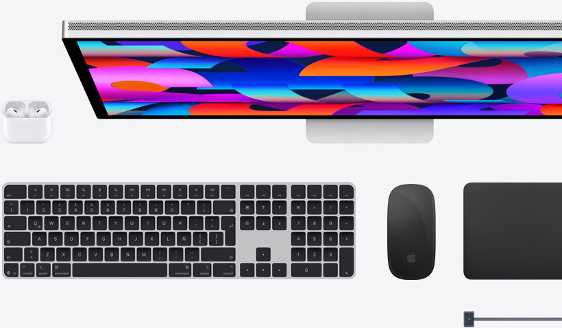 Accesorios para el Mac: AirPods, Studio Display, Magic Keyboard, Magic Mouse, Magic Trackpad, cable de carga MagSafe