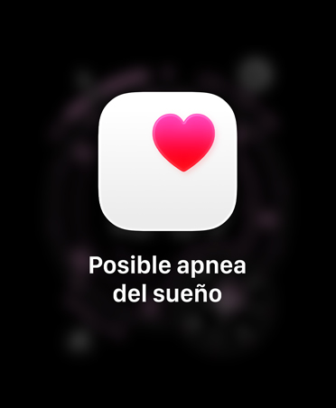 Notificación de posible apnea del sueño, corazón rosa en un recuadro blanco