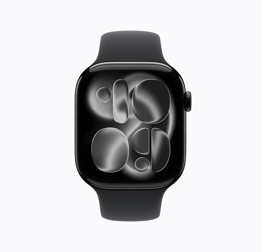Apple Watch Series 11, coloris noir de jais, côté