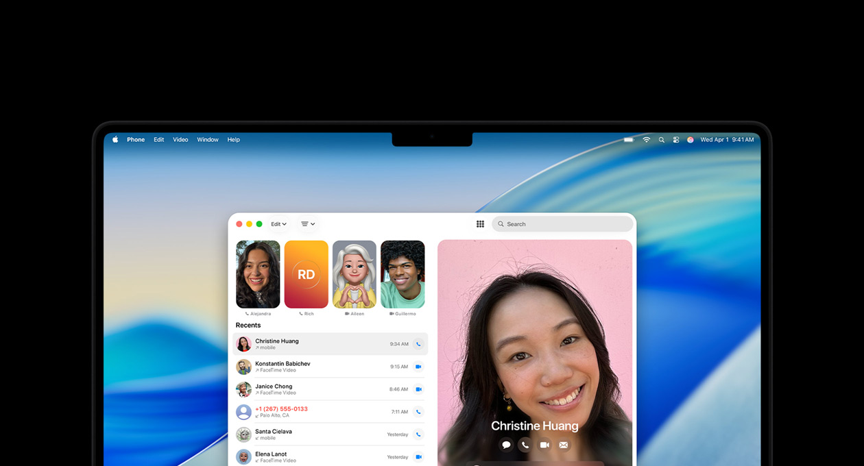 MacBook Pro-skärm som visar appen Telefon.