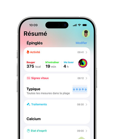 Données de santé épinglées sur iPhone