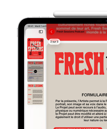 Un iPad, orientation paysage, un Apple Pencil fixé de façon magnétique à son sommet, seul le côté supérieur gauche de l’écran est visible, avec un PDF dans l’app Aperçu