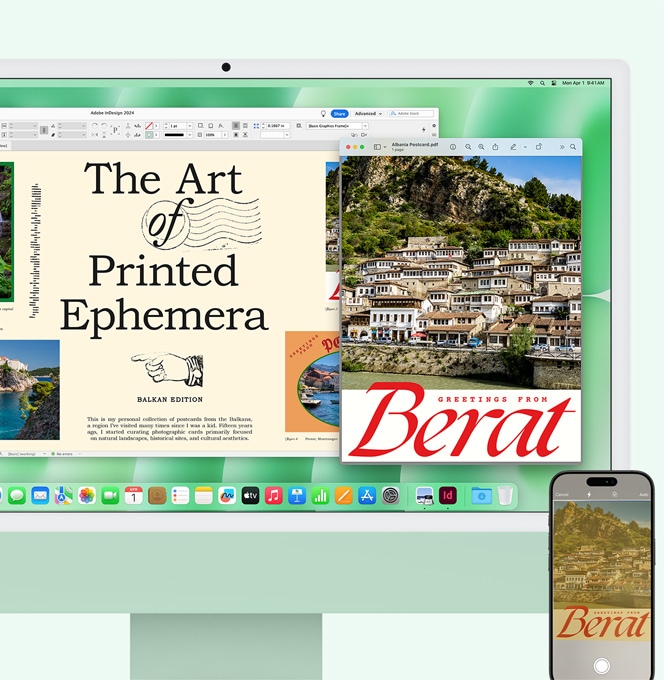 Az iPhone beszkennel egy dokumentumot, amely azonnal megjelenik az iMac képernyőjén.