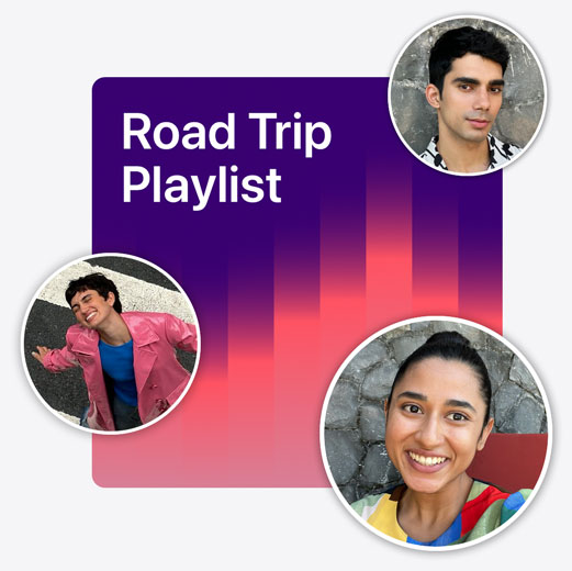 Cover art from a collaborative playlist called Road Trip Playlist surrounded by memojis