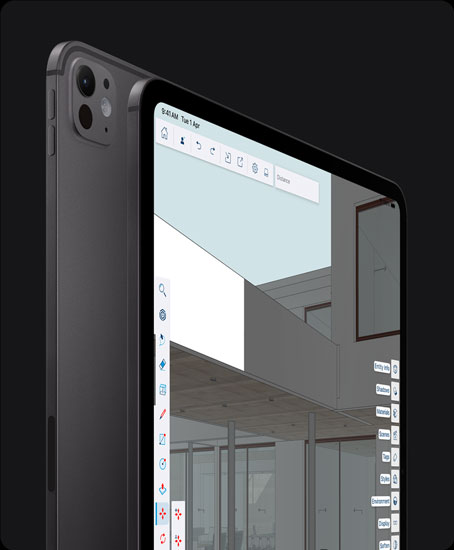 iPad Pro, back exterior, portrait orientation, space black, pro camera system, volume-up button, volume-down button, iPad Pro, front exterior, portrait orientation, space black colour, black display bezel, rounded corners, display showing graphic design editing app with tools and effects open in left and right menus