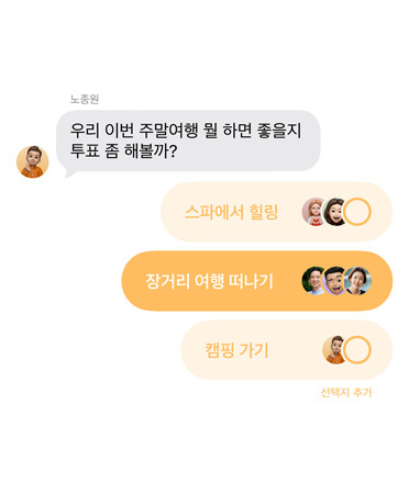 투표 기능을 사용하는 모습을 보여주는 메시지 앱