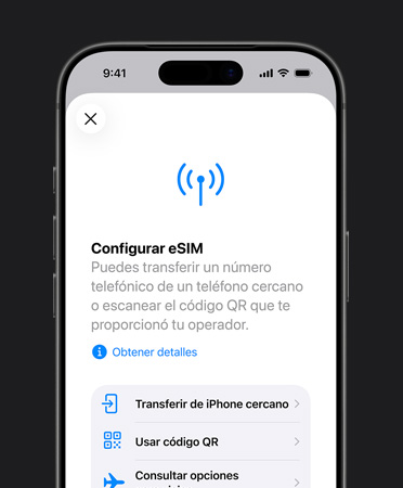 iPhone 17 Pro, parte frontal, usa la funcionalidad Configurar Red Celular para transferir fácilmente un número de teléfono con la eSIM