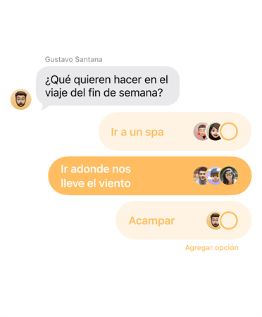 La app Mensajes muestra la funcionalidad Encuestas en Mensajes en uso