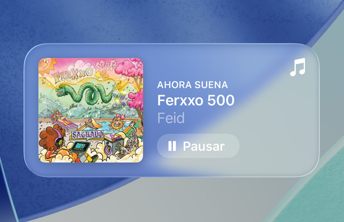 Los controles translúcidos de Apple Music refractan el fondo