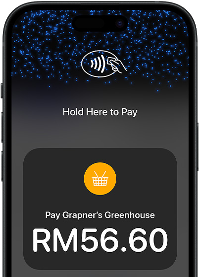 A close-up of an iPhone device’s screen that has the contactless payment icon and transaction information on screen.