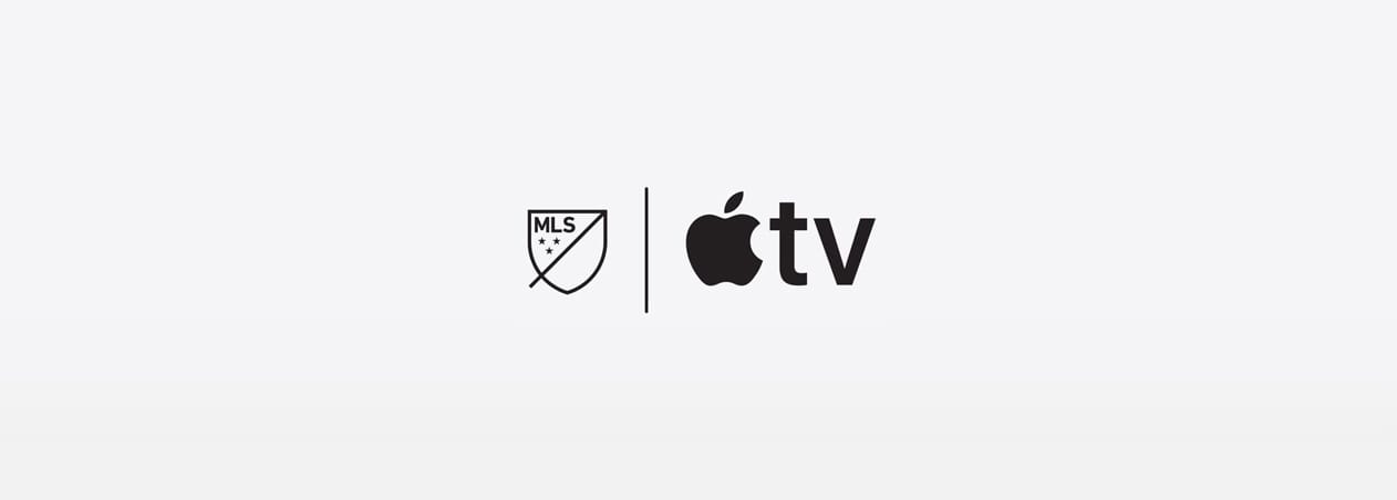 Logos for Major League Soccer and Apple TV side by side separated by a vertical line