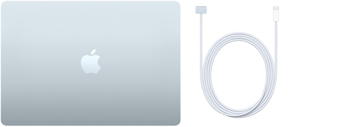 MacBook Air de 15 inchi și cablu USB‑C la MagSafe 3