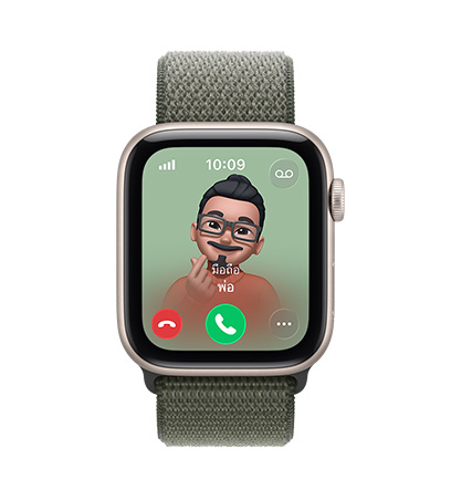 Apple Watch SE 3, ตัวเรือนอะลูมิเนียม, สีสตาร์ไลท์, สายโทรเข้าจากพ่อ, รูปภาพผู้ติดต่อแบบ Memoji, ปุ่มรับและปฏิเสธสาย
