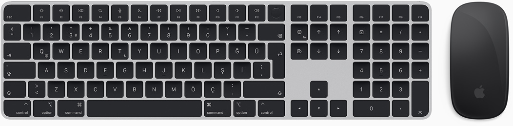 Magic Keyboard ve Magic Mouse’un üstten görünümü