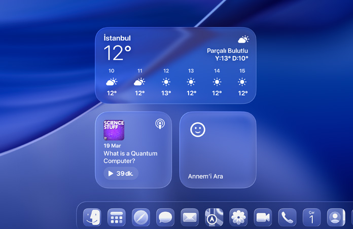 Kilit Ekranında Liquid Glass tasarımlı araç takımları gösteriliyor