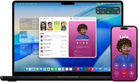 MacBook Pro та iPhone 16 Plus, відкрито додаток «Телефон», один і той самий контакт відображається на обох екранах