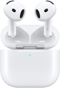 Estuche de carga de los AirPods 5 abierto, AirPods flotando sobre el estuche.