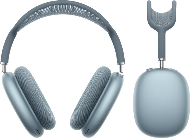 AirPods Max 2 headphones, front exterior and side profile view, blue color