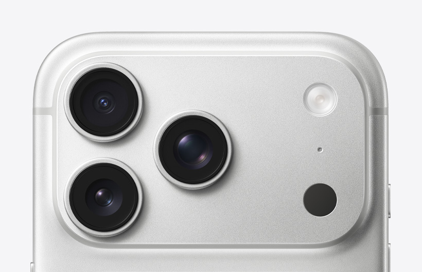 iPhone 17 Pro, Silber, Rückseite, Pro Kamera-System, drei Objektive, Mikrofon, Blitz