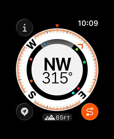 Métricas da funcionalidade Regresso: bússola, elevação, Pontos de passagem marcados