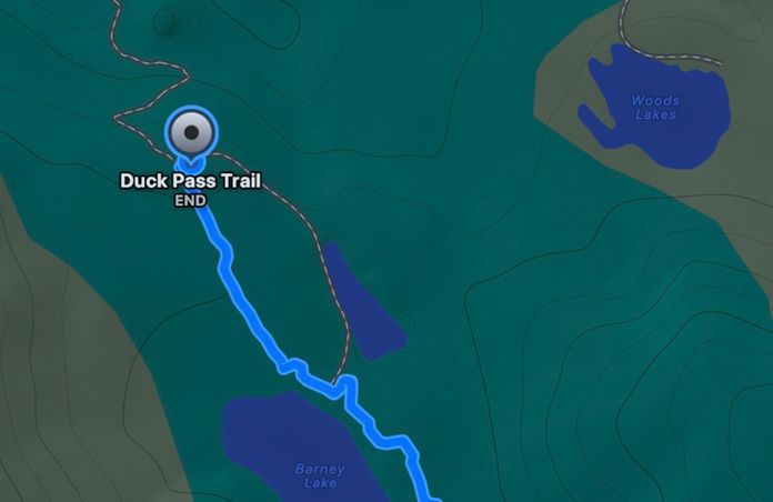 Mapa de itinerários personalizados com duração prevista e distância até chegar ao destino