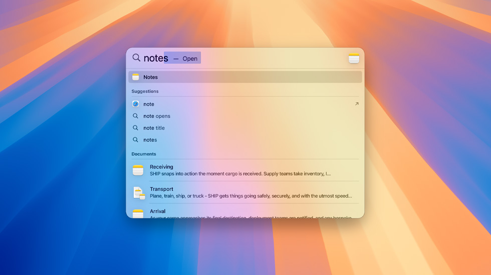 Spotlight-søgning efter noter.