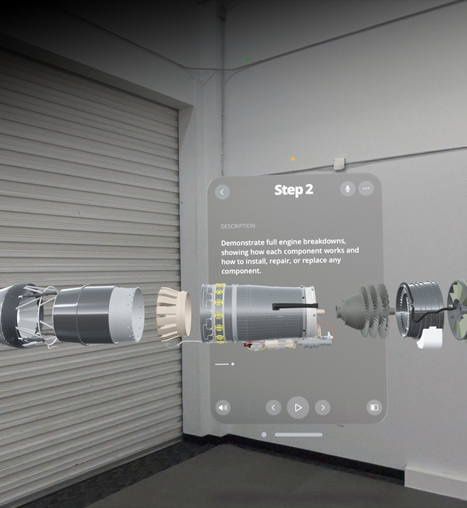Affichage numérique de la deuxième étape d’instructions d’assemblage d’un moteur, avec une description et des images des pièces