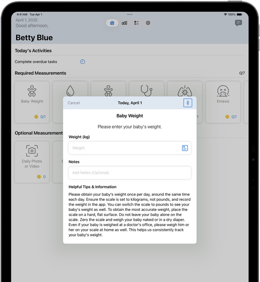 iPad Software, die die Locus Health App zeigt.