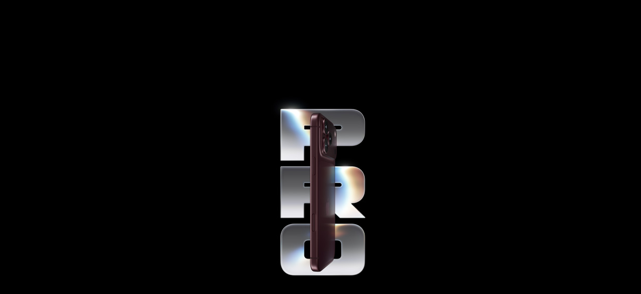 iPhone 18 Pro, burgundy color (dark red), back exterior, Pro Fusion camera system at top, Apple logo in center, Side exterior, Side button, Camera Control, the word Pro written in large silver colored text and glowing with a blue and pink neon effect