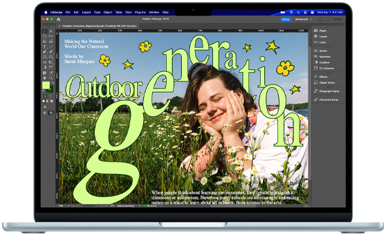 Een MacBook Air met een Adobe InDesign-project