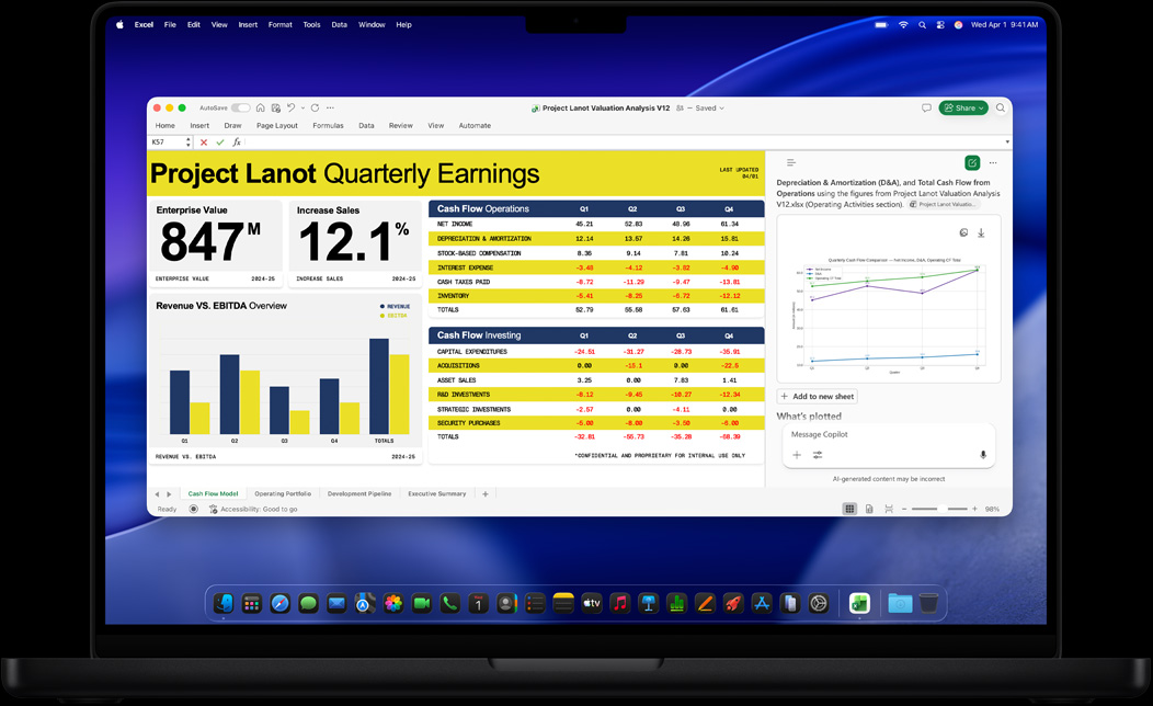 Screen of a MacBook Pro of Excel being used to create a quarterly earnings report