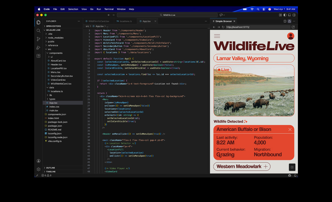 MacBook Pro-skärm som visar kod för en app med Visual Studio Code