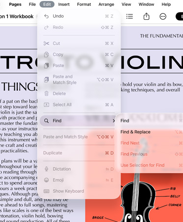 Tampilan jarak dekat bar menu dengan opsi untuk Undo, Redo, Cut, Copy, Paste, dan lainnya