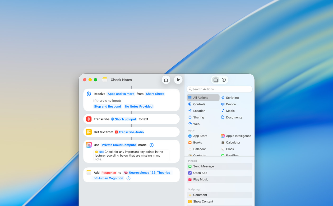 Grande plano da criação de um atalho com a ação Usar modelo na app Notas