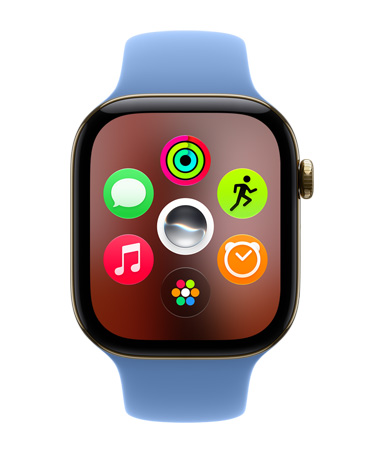 Apple Watch Series 12, Radiant Gold Titanium, screen showing the dynamic app grid layout