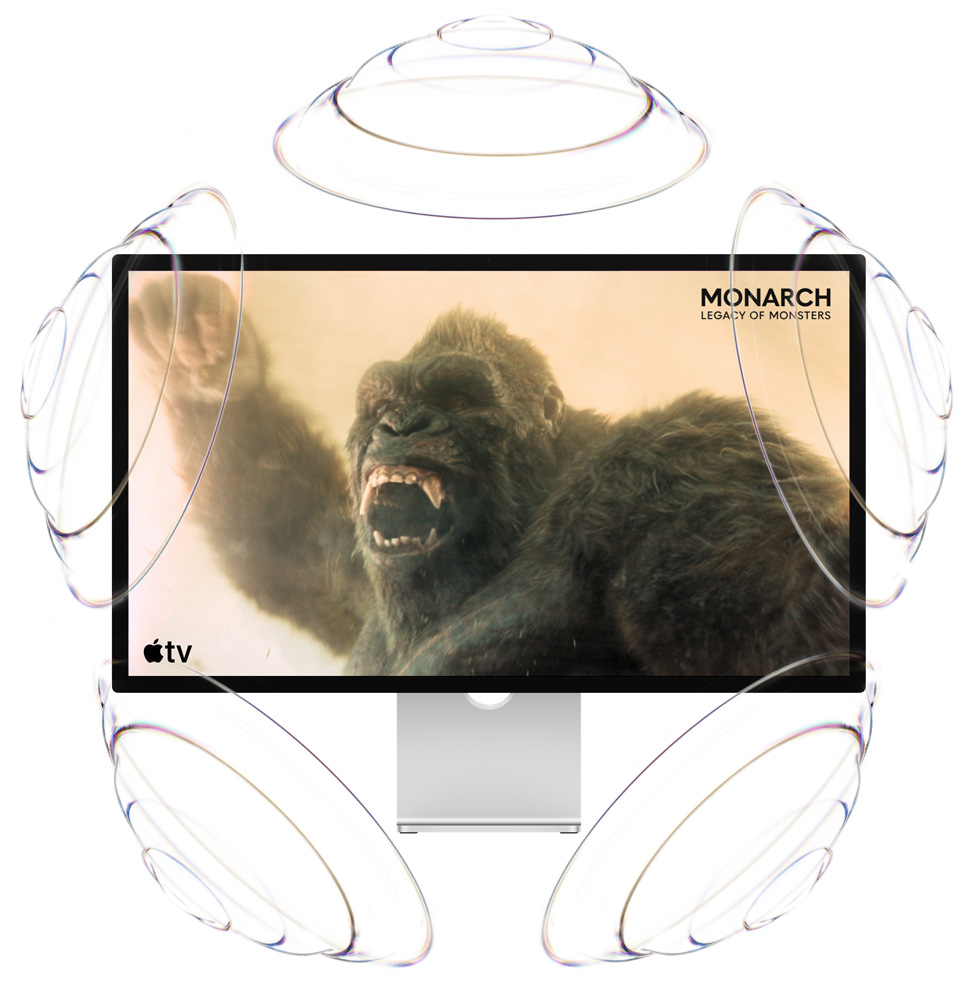 Promo voor Apple TV, titel: Monarch: Legacy of Monsters, King Kong houdt een vuist in de lucht en brult
