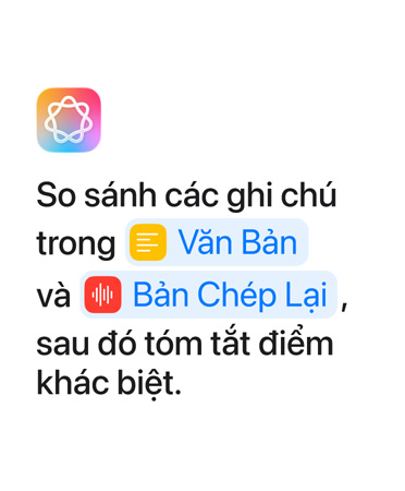 So sánh các ghi chú trong Văn Bản và Bản Chép Lại sau đó tóm tắt điểm khác biệt, với các cụm từ 'Văn Bản' và 'Bản Chép Lại' được tô sáng bằng màu xanh dương khi xuất hiện trong ứng dụng Phím Tắt